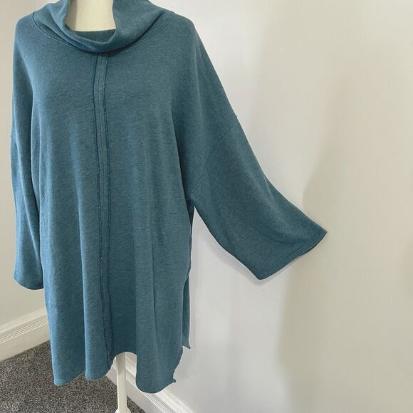 J Jill Pure Jill Sweater Womens Large Cowl Neck 3/4 Kimono Sleeve Teal Pockets - Picture 2 of 12